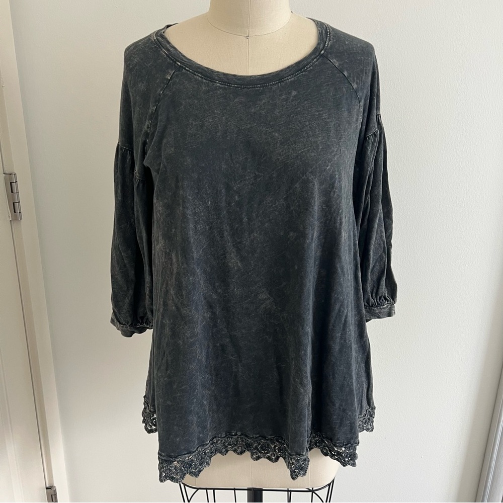 Altar’d State Washed Black Lace Trim Top